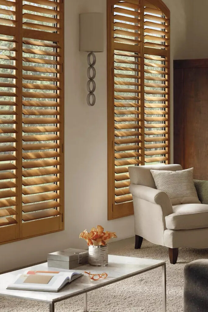 living room shutters wood color
